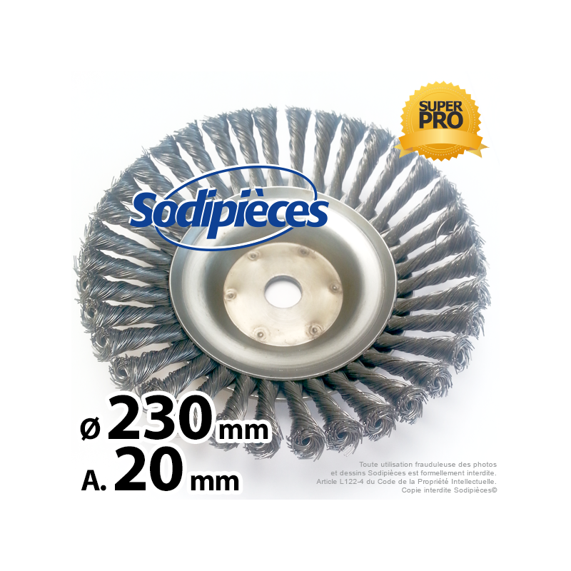 Brosse conique Pro pour désherbage Ø 230 mm, Al 20 mm. Par 5