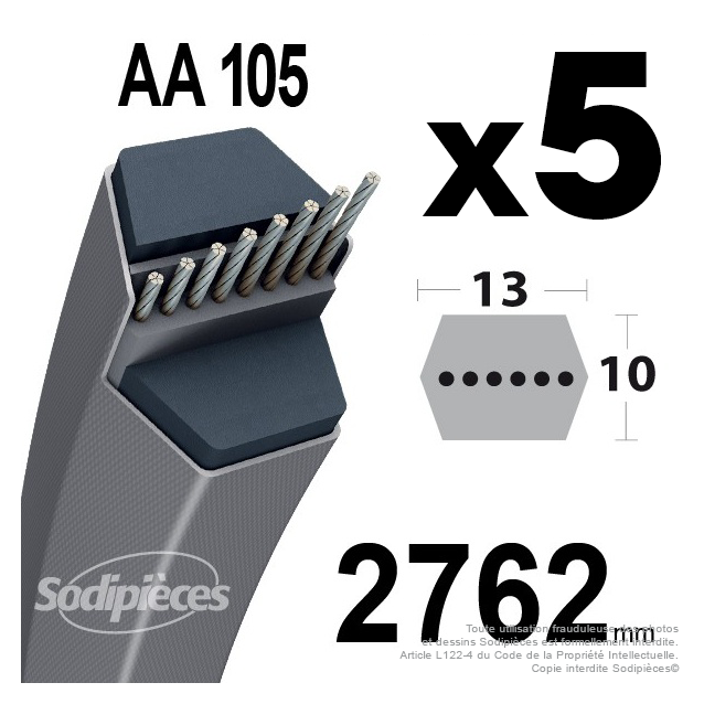 Courroies AA105 Hexagonale. Par 5