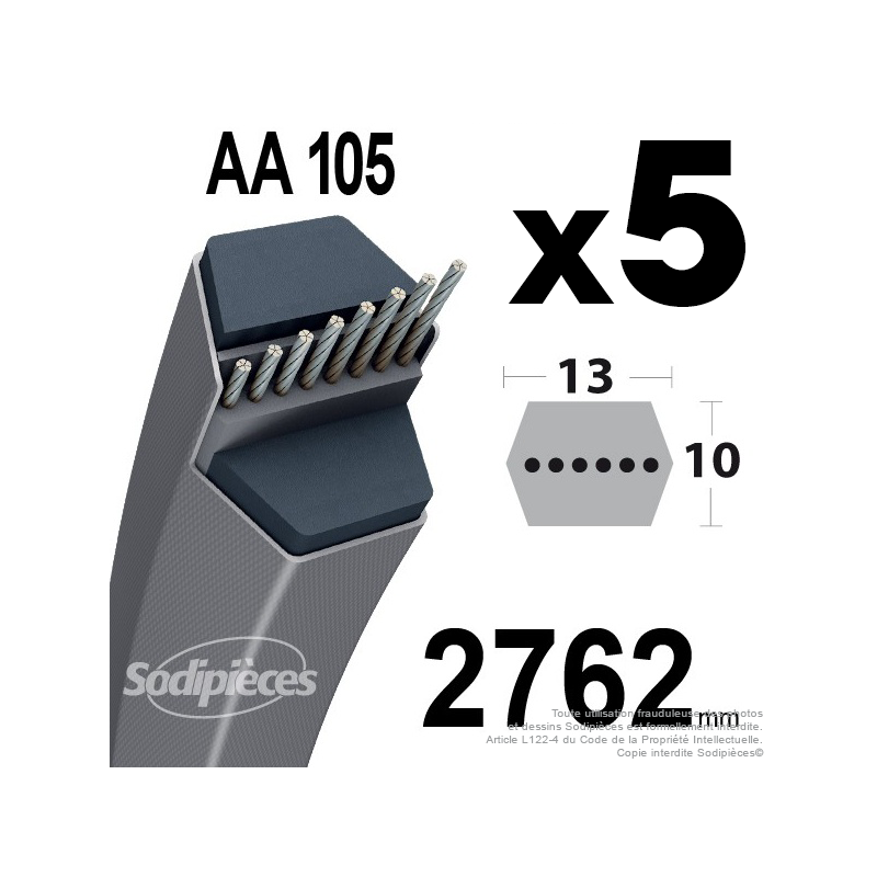 Courroies AA105 Hexagonale. Par 5