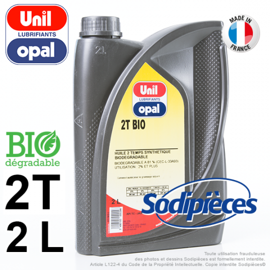 Huile moteur 2 temps Unil Opal Bio pour motoculture, tronçonneuse. 2 litres