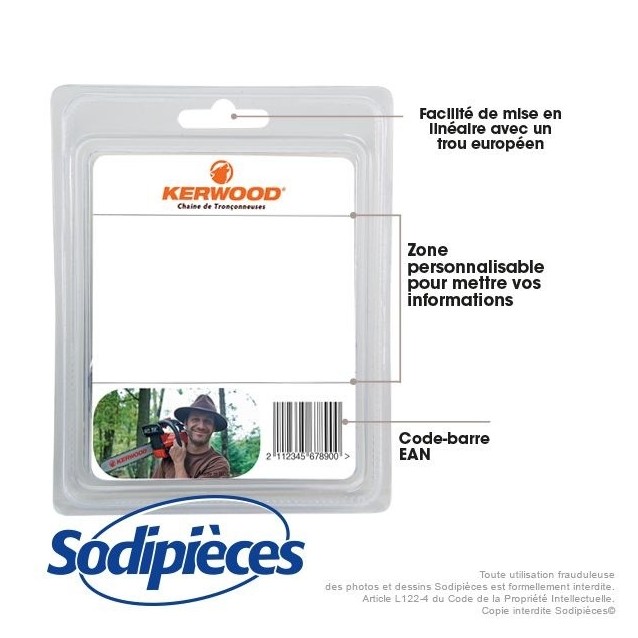 Kit 1 guide. 40 cm. 3/8”LP.  1,3 mm. 16B2KCWA + 2 chaînes 56 maillons 3/8”LP ,1,3mm