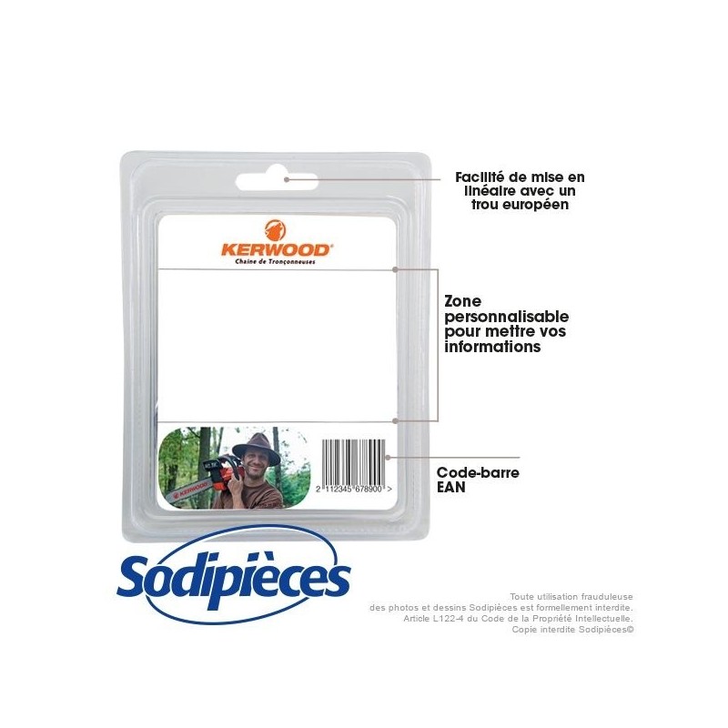 Kit 1 guide. 45 cm. 0,325”. 1,3 mm. 18C2KSWB + 2 chaînes 72 maillons 3/8”LP, 1,3mm