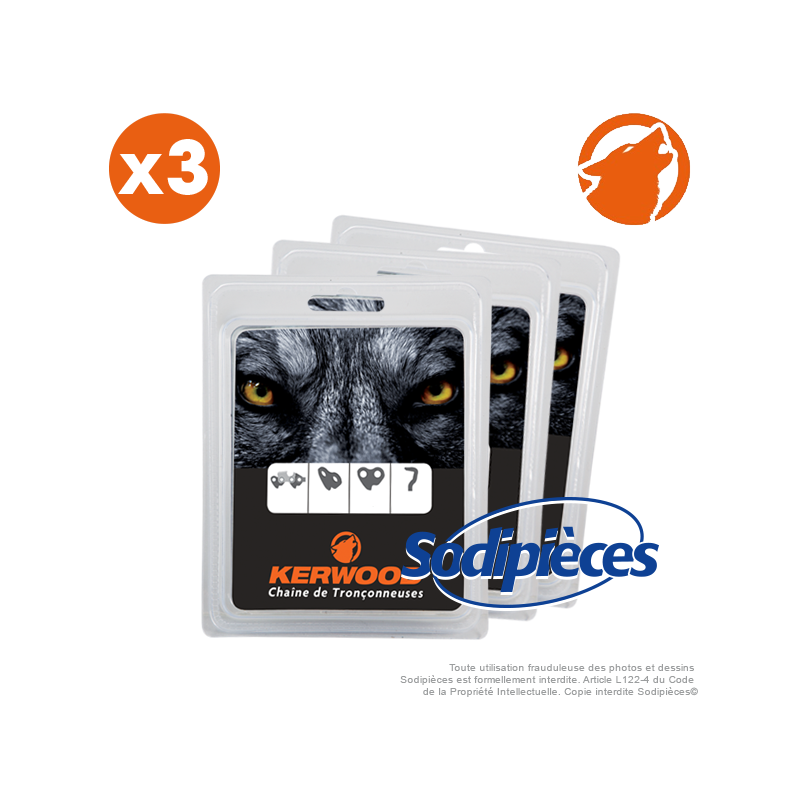 Chaîne tronçonneuse KERWOOD 74 maillons 0.325”, 1,6mm. Par 3