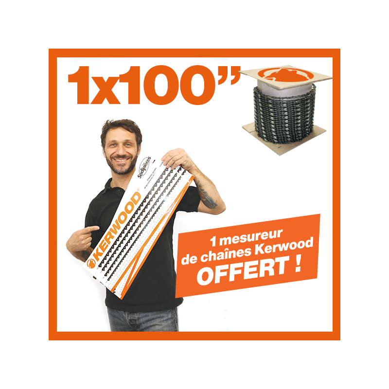 1 Chaîne Kerwood 100". 1 mesureur Kerwood de chaînes tronçonneuses !