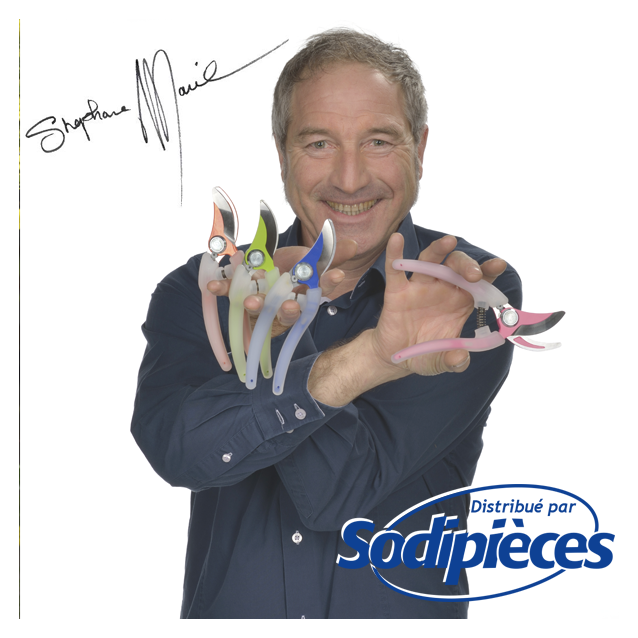 Présentoir sécateur Clarity Bahco Pradines. 12 sécateurs acier trempé. Rose, bleu, vert, orange