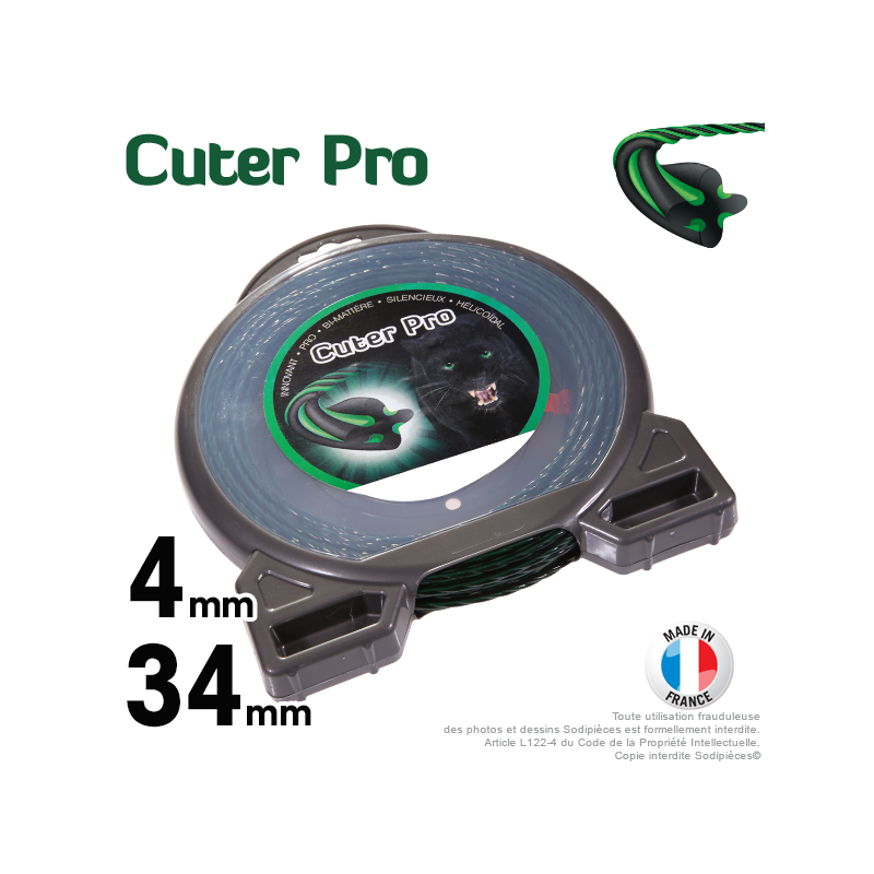 Fil débroussailleuse Cuter'Pro ®. Coque 4 mm x 34 m. Hélicoïdal