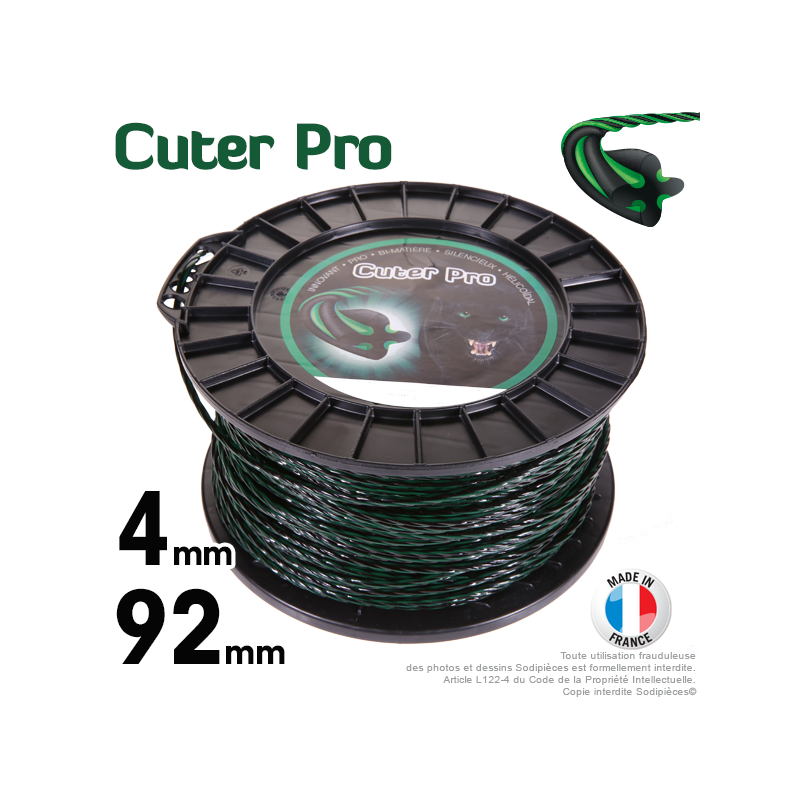 Fil débroussailleuse Cuter'Pro ®. Bobine 4 mm x 92 m. Hélicoïdal