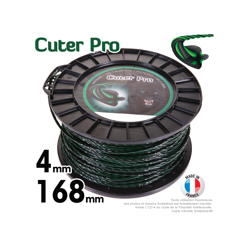 Fil débroussailleuse Cuter'Pro ®. Bobine 4 mm x 168 m. Hélicoïdal