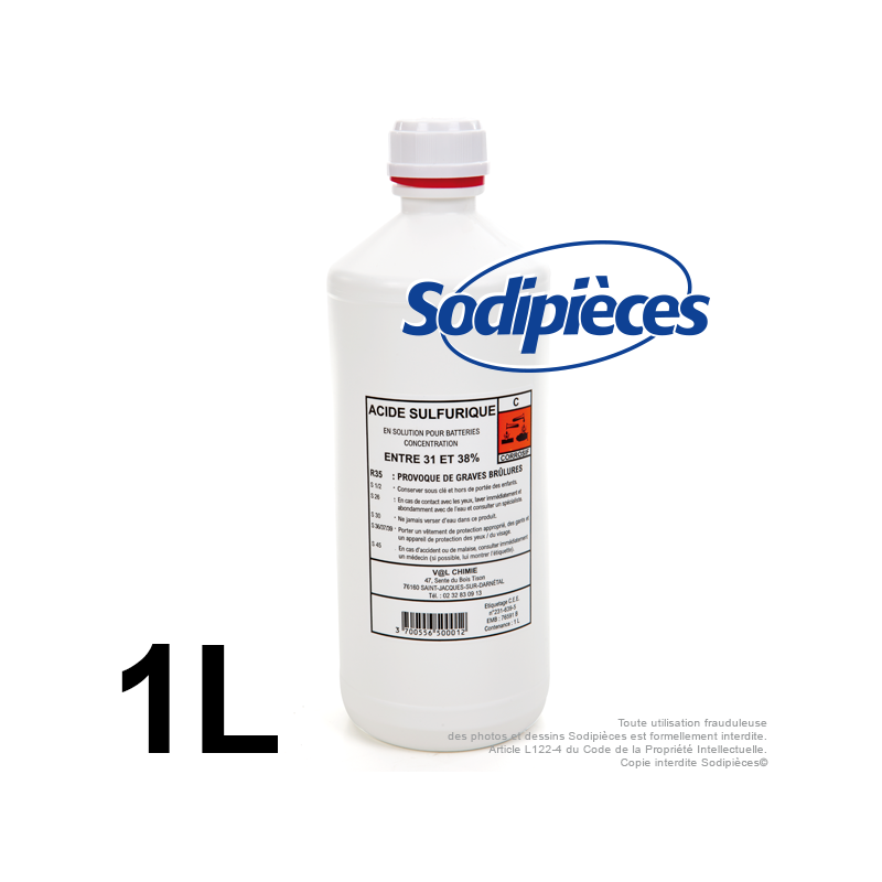 Acide de batterie. Acide en bidon de 1 litre. A l'unité
