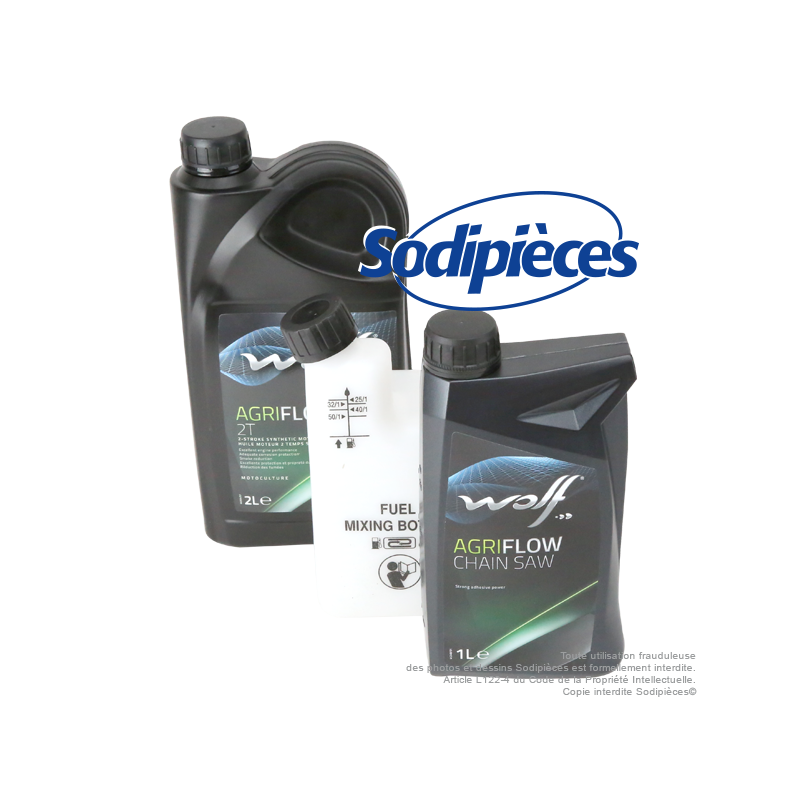 Kit : Huile moteur + huile chaîne + bidon doseur