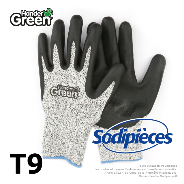 Gants anti-coupure Handergreen. Gris/noir. Taille 9