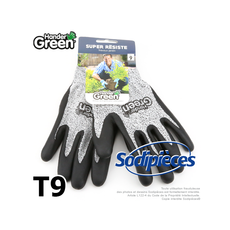 Gants anti-coupure Handergreen. Gris/noir. Taille 9