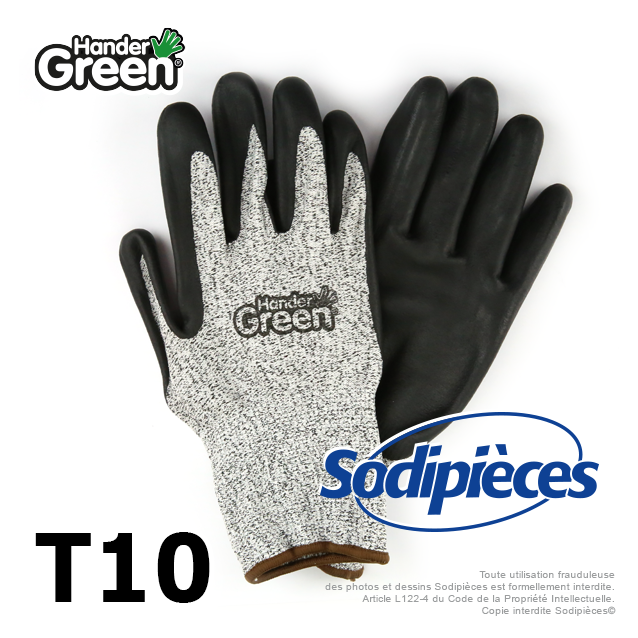 Gants anti-coupure Handergreen. Gris/noir. Taille 10