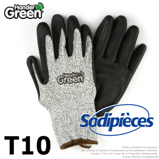 Gants anti-coupure Handergreen. Gris/noir. Taille 10