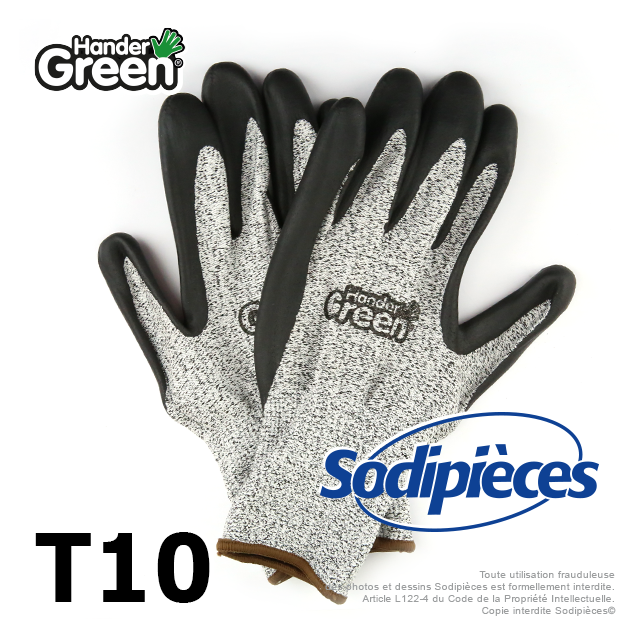 Gants anti-coupure Handergreen. Gris/noir. Taille 10