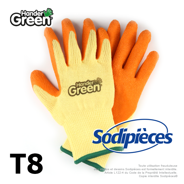 Gants haute qualité Handergreen. Jaune/orange. Taille 8