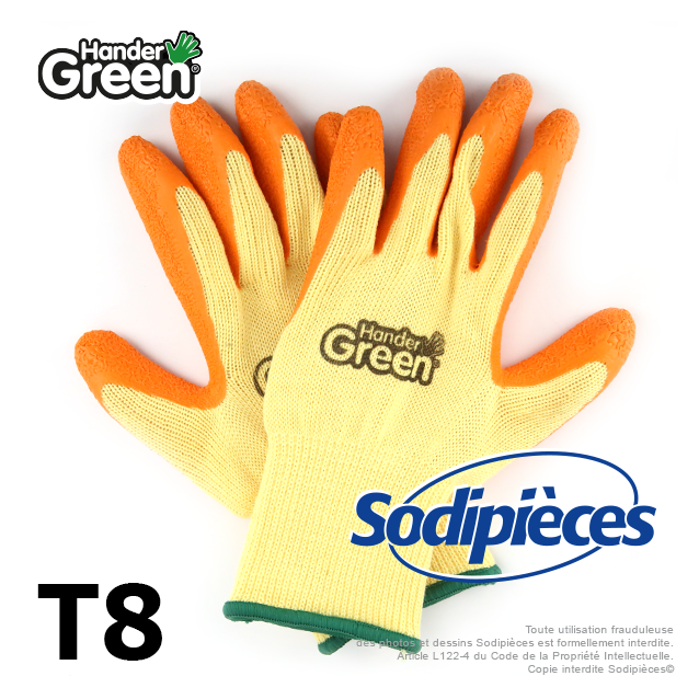 Gants haute qualité Handergreen. Jaune/orange. Taille 8