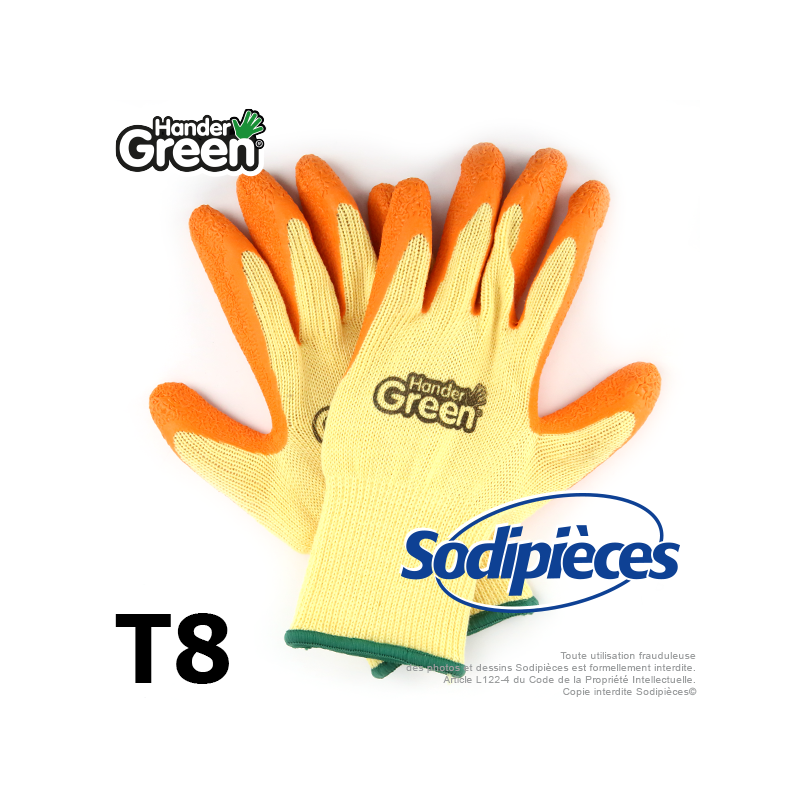 Gants haute qualité Handergreen. Jaune/orange. Taille 8