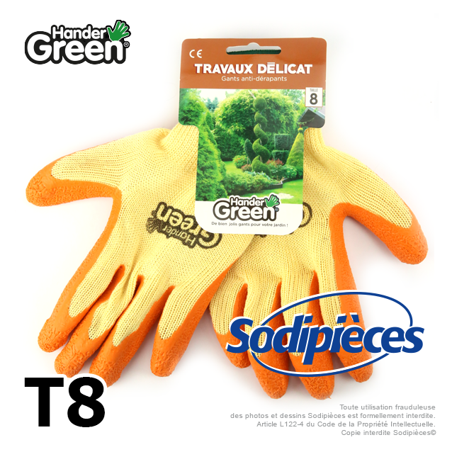 Gants haute qualité Handergreen. Jaune/orange. Taille 8