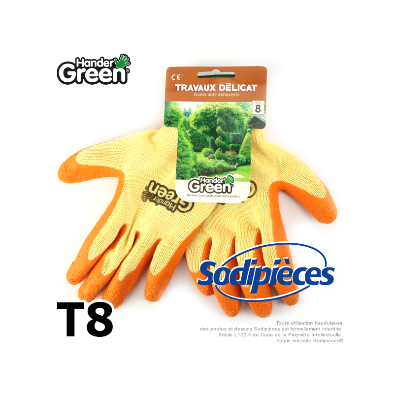 Gants haute qualité Handergreen. Jaune/orange. Taille 8