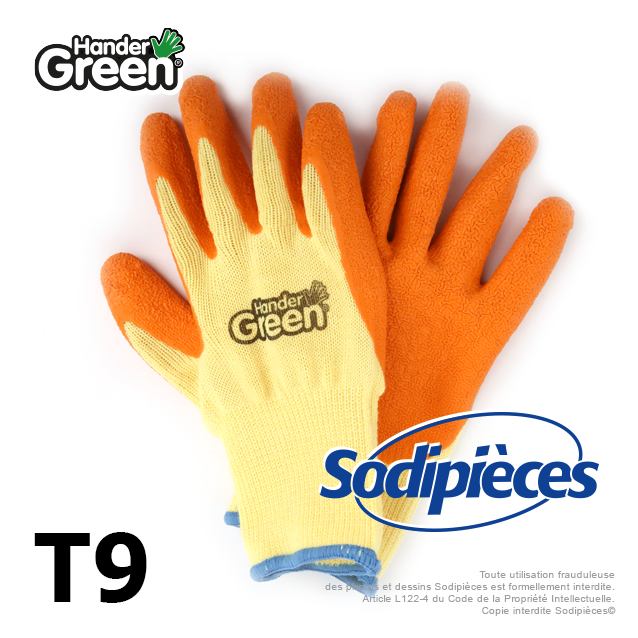 Gants haute qualité Handergreen. Jaune/orange. Taille 9