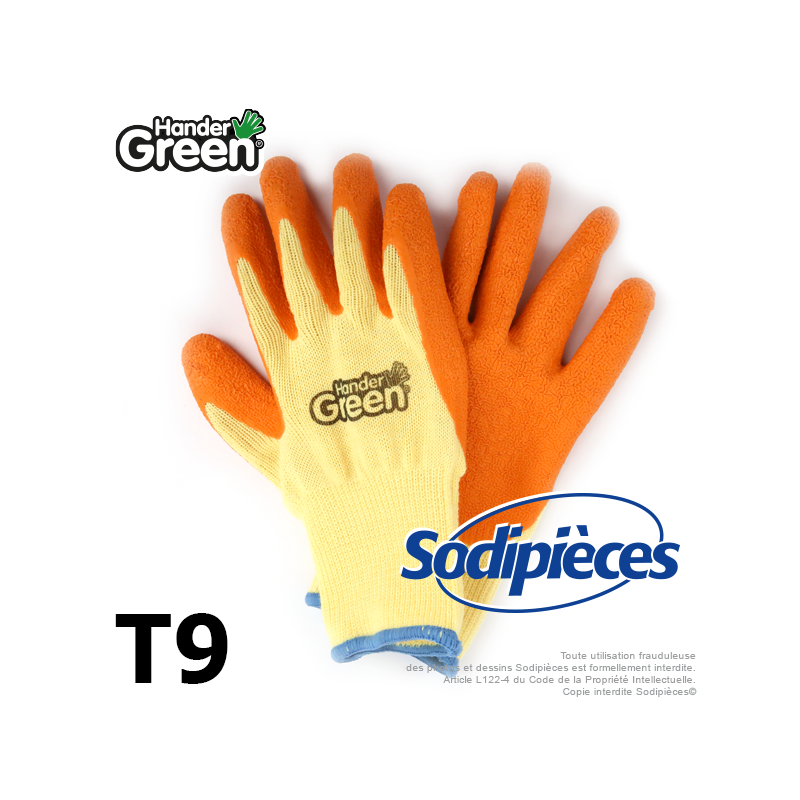 Gants haute qualité Handergreen. Jaune/orange. Taille 9