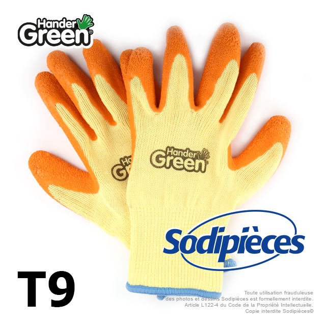 Gants haute qualité Handergreen. Jaune/orange. Taille 9