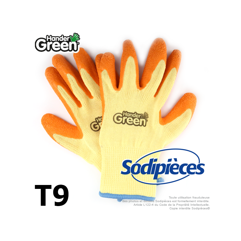 Gants haute qualité Handergreen. Jaune/orange. Taille 9