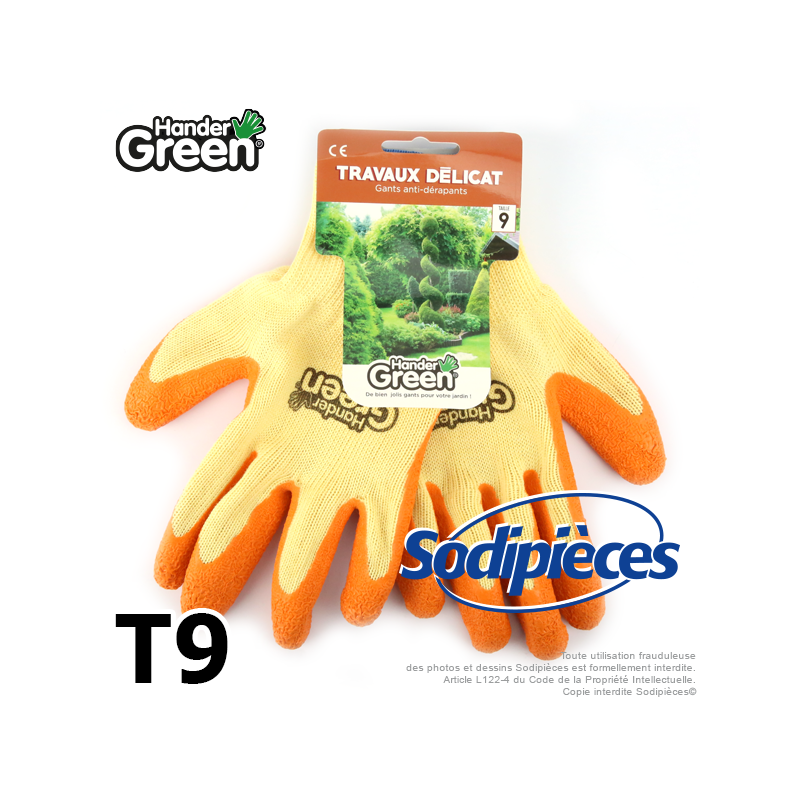 Gants haute qualité Handergreen. Jaune/orange. Taille 9