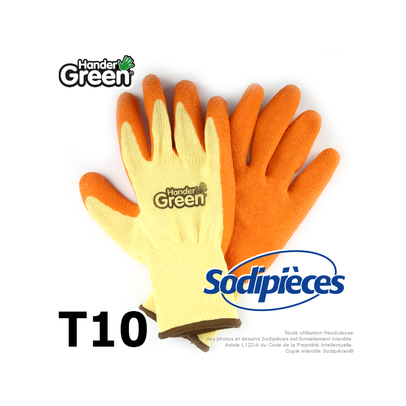 Gants haute qualité Handergreen. Jaune/orange. Taille 10