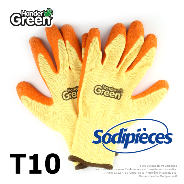 Gants haute qualité Handergreen. Jaune/orange. Taille 10