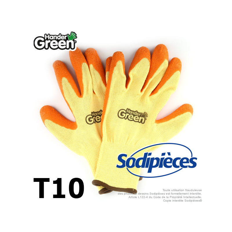 Gants haute qualité Handergreen. Jaune/orange. Taille 10