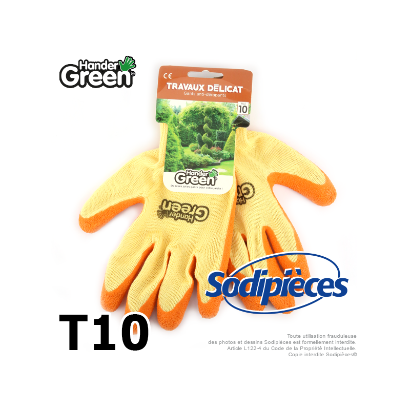 Gants haute qualité Handergreen. Jaune/orange. Taille 10