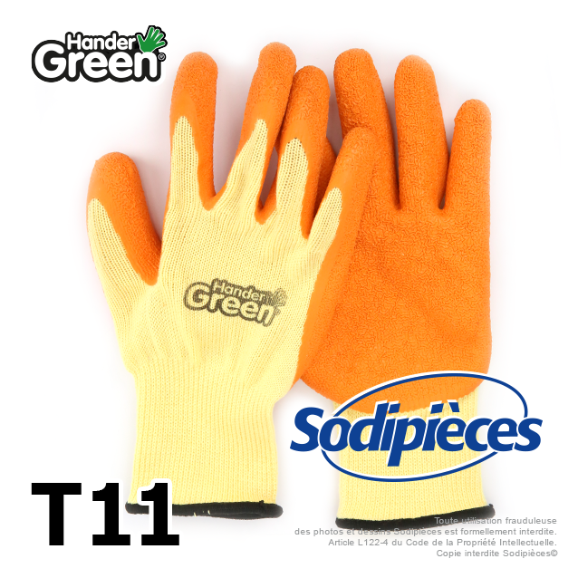 Gants haute qualité Handergreen. Jaune/orange. Taille 11