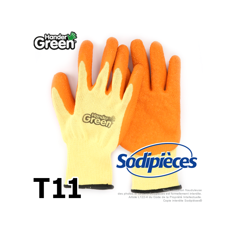 Gants haute qualité Handergreen. Jaune/orange. Taille 11
