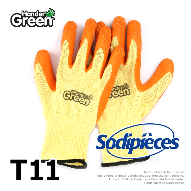 Gants haute qualité Handergreen. Jaune/orange. Taille 11