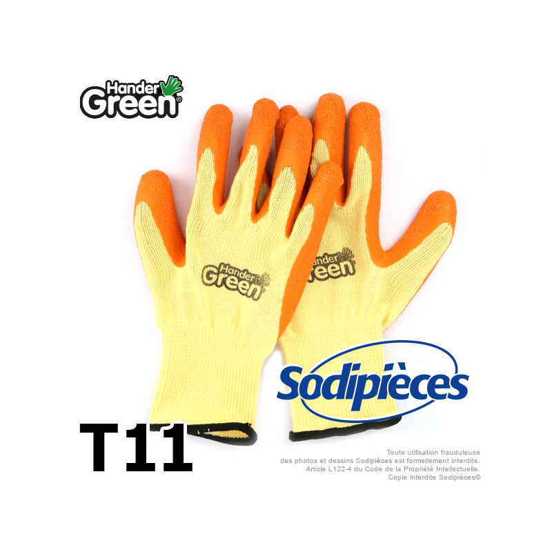 Gants haute qualité Handergreen. Jaune/orange. Taille 11