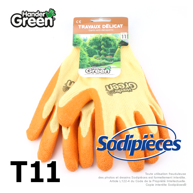 Gants haute qualité Handergreen. Jaune/orange. Taille 11