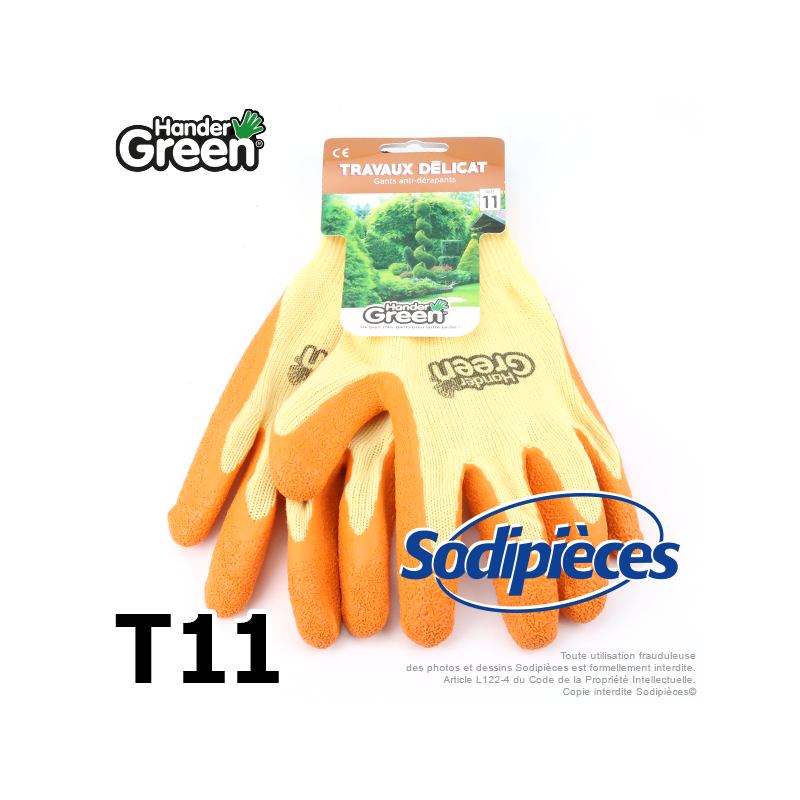 Gants haute qualité Handergreen. Jaune/orange. Taille 11
