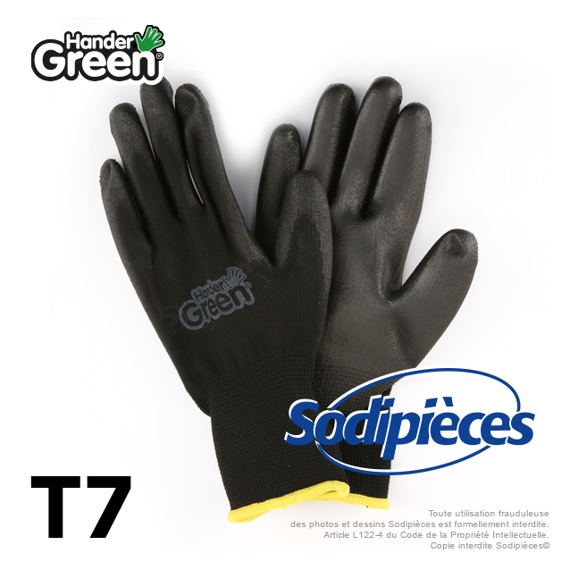 Gants polyester Handergreen. Noir. Taille 7