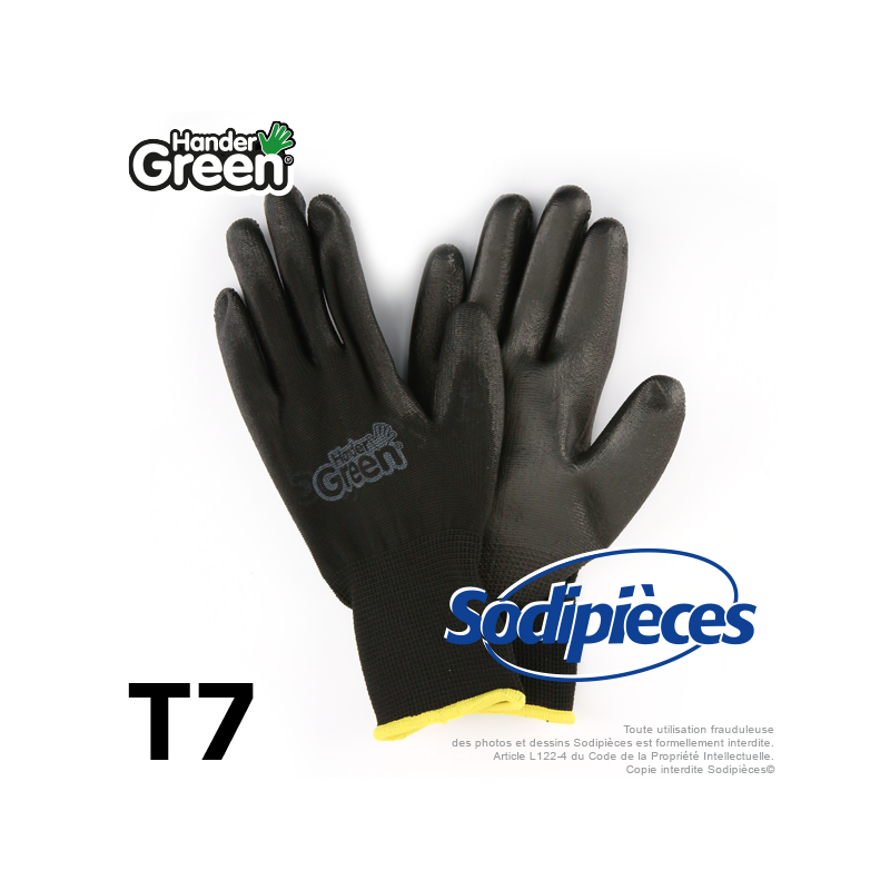 Gants polyester Handergreen. Noir. Taille 7