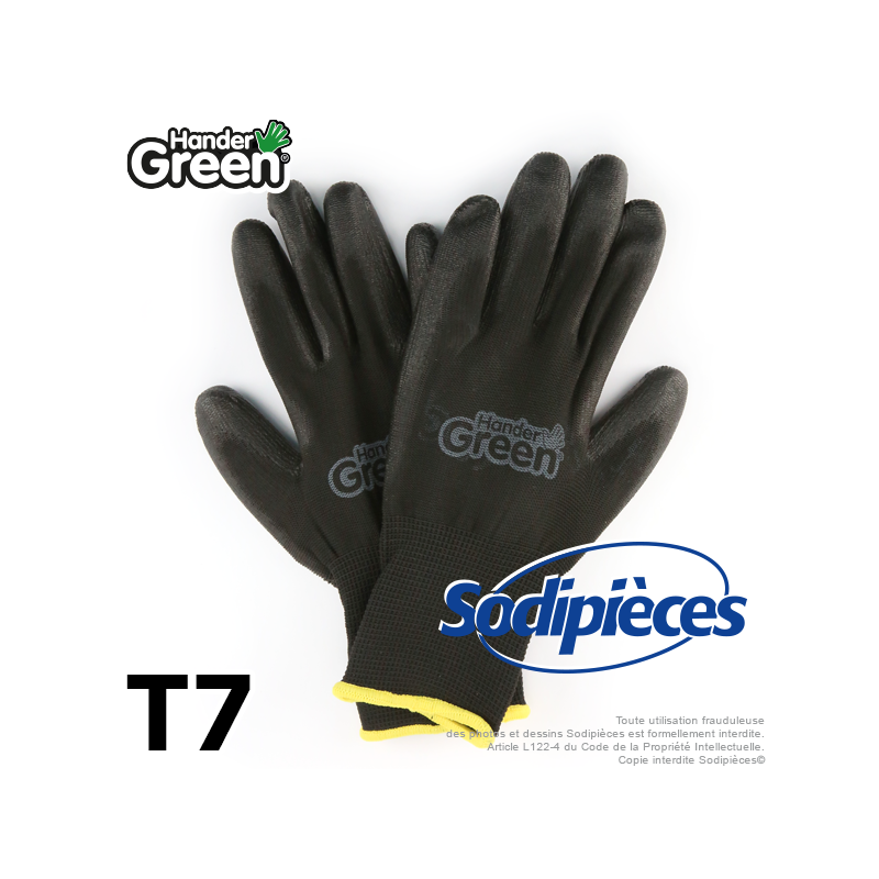 Gants polyester Handergreen. Noir. Taille 7