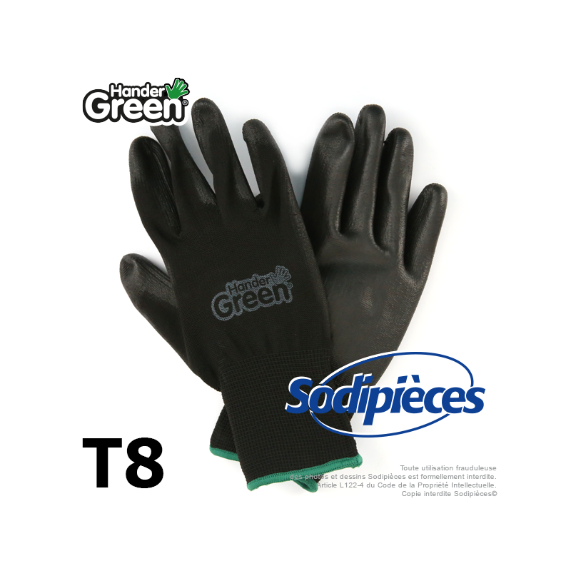 Gants polyester Handergreen. Noir. Taille 8