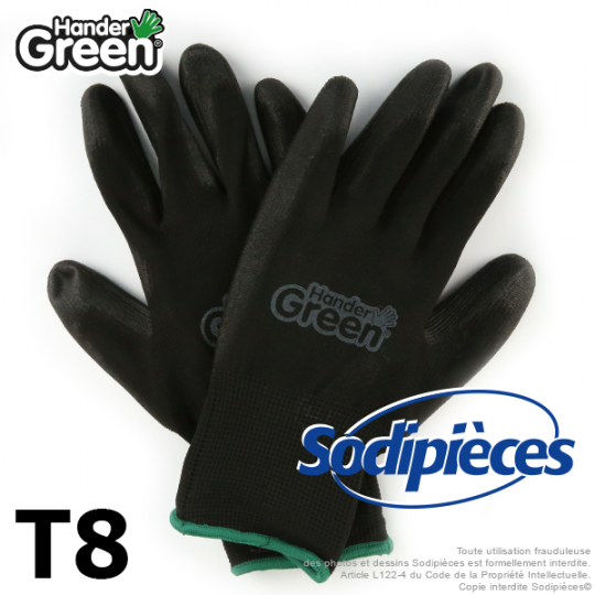 Gants polyester Handergreen. Noir. Taille 8