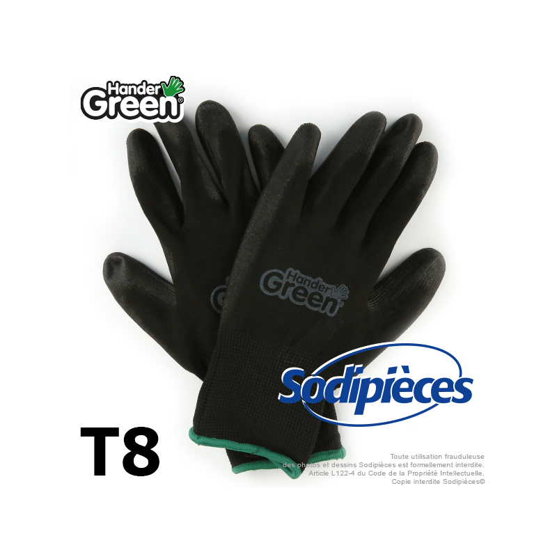 Gants polyester Handergreen. Noir. Taille 8
