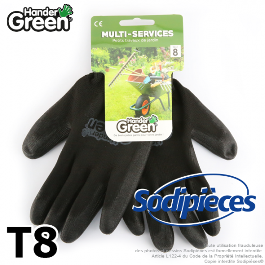 Gants polyester Handergreen. Noir. Taille 8