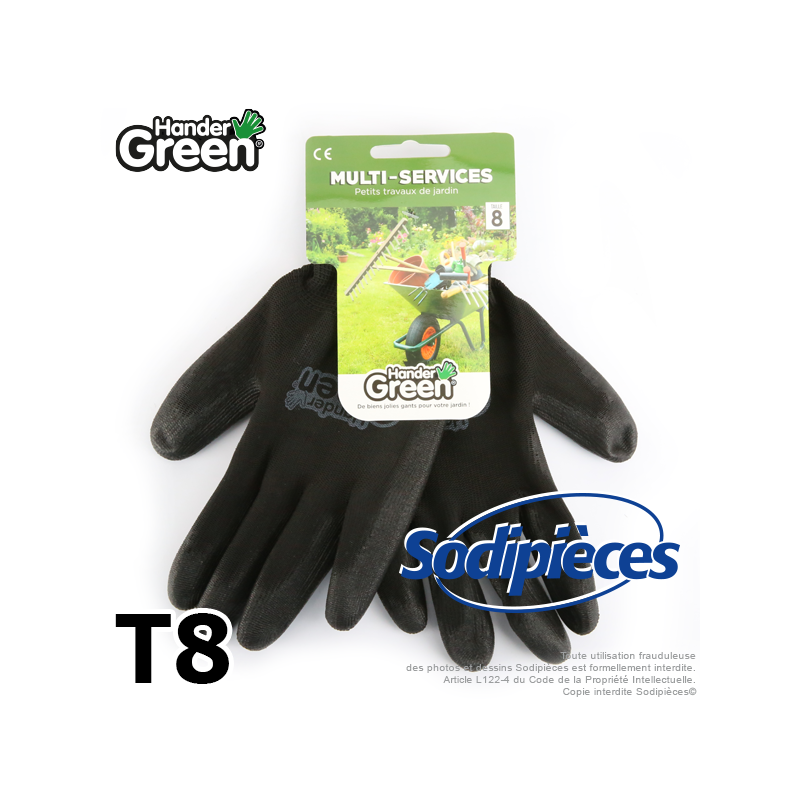 Gants polyester Handergreen. Noir. Taille 8