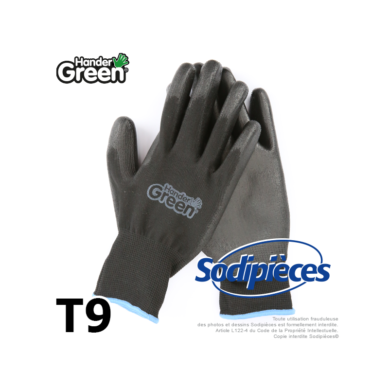 Gants polyester Handergreen. Noir. Taille 9
