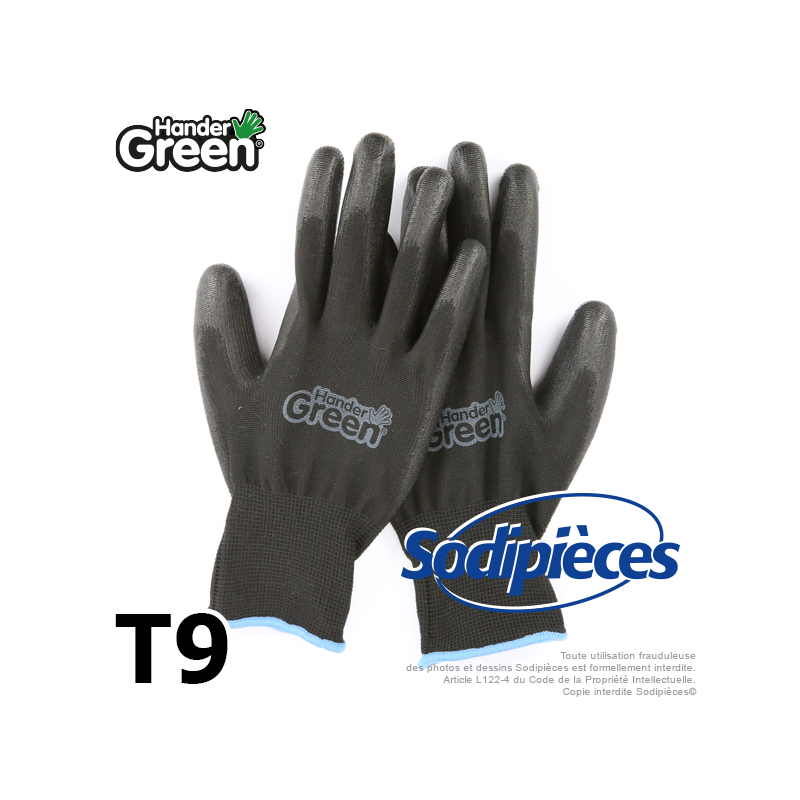 Gants polyester Handergreen. Noir. Taille 9