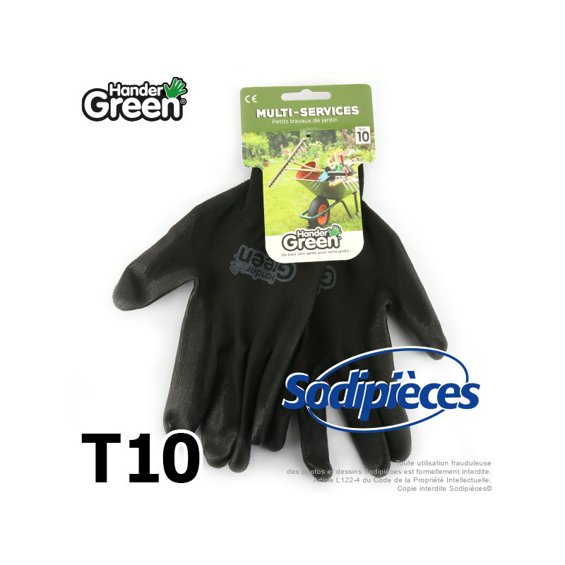 Gants polyester Handergreen. Noir. Taille 9